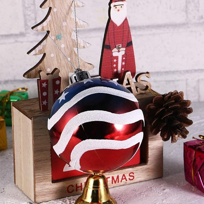 6pcs 3-1/4" (80mm) Patriotic Christmas Ball Ornament, American Flag Hanging Ball, USA Independence Day Fourth of July Ball Party Decor, Holiday Wedding Christmas Tree Decorations