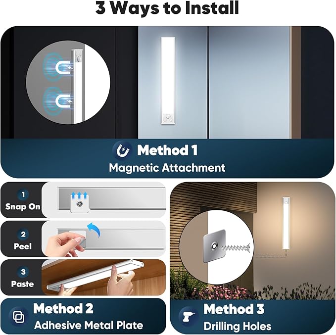 Brightever Under Cabinet Lights, 14-Inch Rechargeable Battery Operated Motion Sensor Lights Indoor, 3200mAh Wireless Magnetic Dimmable Under Closet Counter Night Lights for Kitchen Stair, 3 Packs