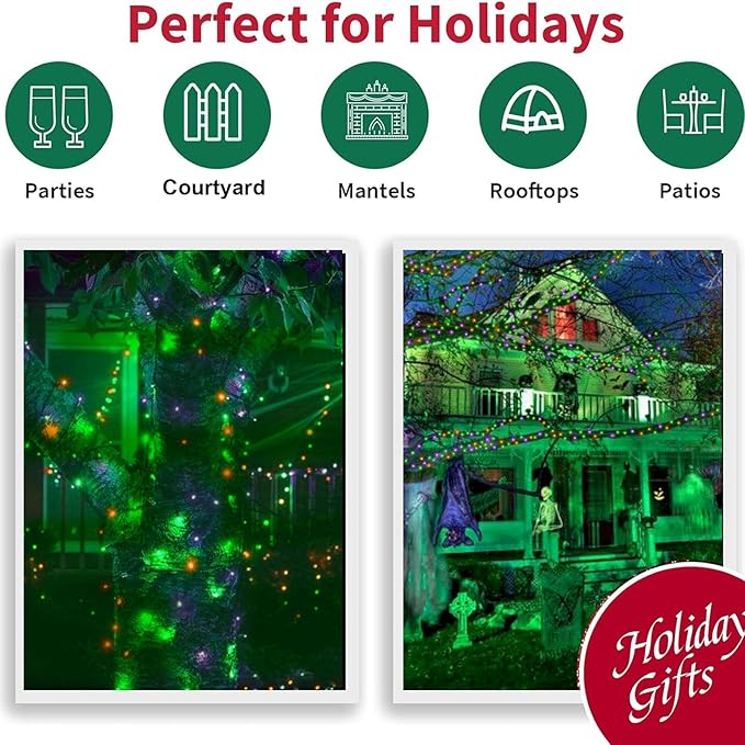 LAMPHOME Orange Purple Green Halloween Lights- 21.6FT 100LED Christmas Lights, Mini led String Light for Indoor Outdoor Home Holiday Party Wedding Independence Day Decoration