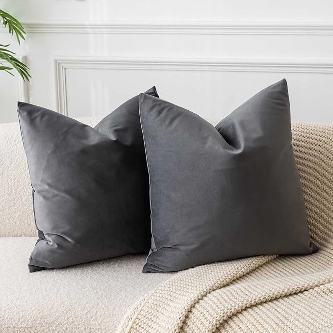 JUSPURBET Couch Pillow Covers Set of 2 Decorative Velvet Throw Pillow Covers Cases for Living Room Bedroom Home Decor Soft Cushion Covers with Hidden Zipper for Sofa Bed 24x24 inch,Dark Gray
