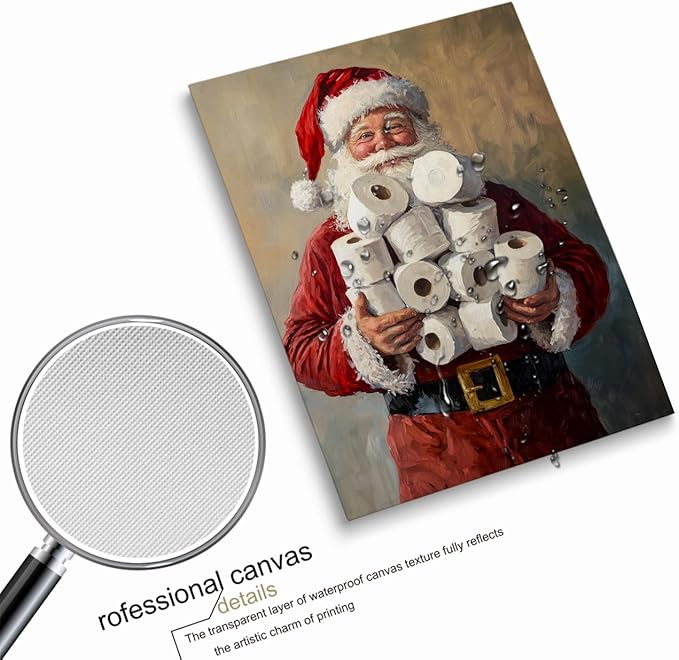 Funny Toilet Humor Decor, Santa on Toilet Print, Restroom Amusing Gift, Christmas Bathroom Wall Decor - 24x32inch Unframed