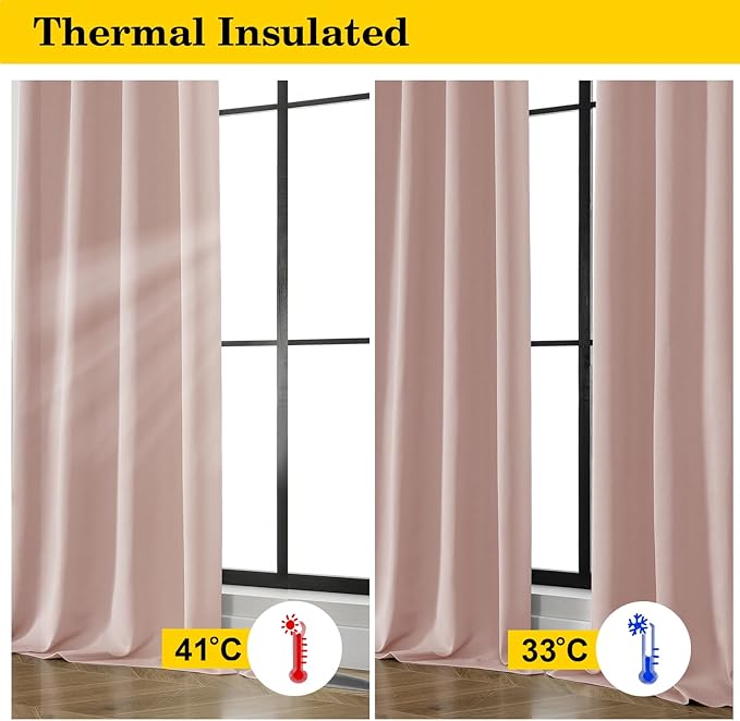 Extra Long Blush Blackout Curtains for Bedroom Living Room 120 Inches Long 2 Panels, Soft Solid Room Darkening Thermal Insulated Window Treatments, Rod Pocket Curtain, 50" Wx120 L