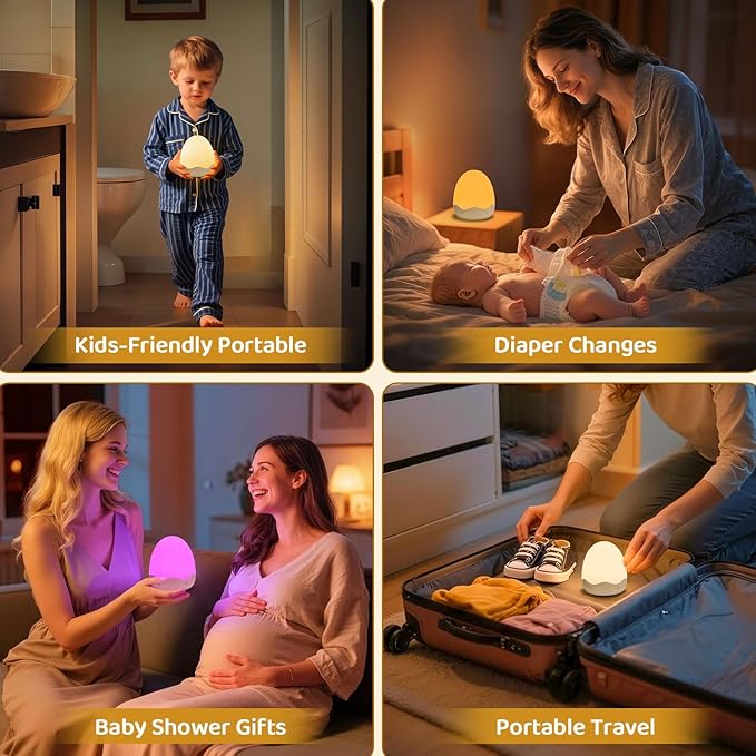 Baby Night Light for Kids,10 Brightness+10 Colors Egg Light for Nursery,Touch+Remote+3600mAh Rechargeable Egg Night Light for Baby Nursery,Warm Light for Breastfeeding 1h Timer&Portable,Newborn Gifts