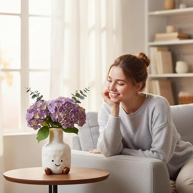 Cute Smile Face Vase – White Ceramic Cute Flower Vase for Home Decor, Modern Decor Vase for Living Room Bedroom, for Women Friends Family