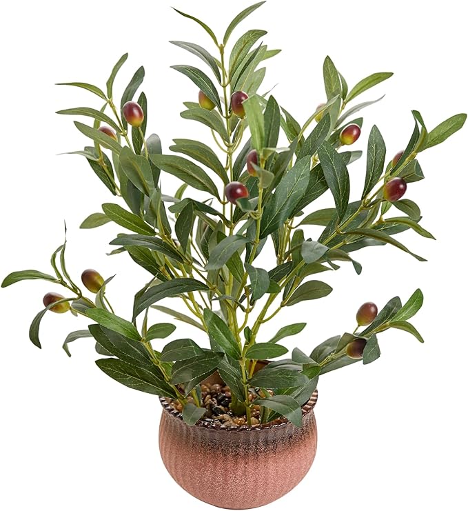 15'' Artificial Olive Plants Decorative Fake Plant in Matte Terracotta Planter Small Faux Plants Indoor Perfect for Modern Home Farmhouse Bathroom Kitchen Bedroom or Office Tabletop Decor