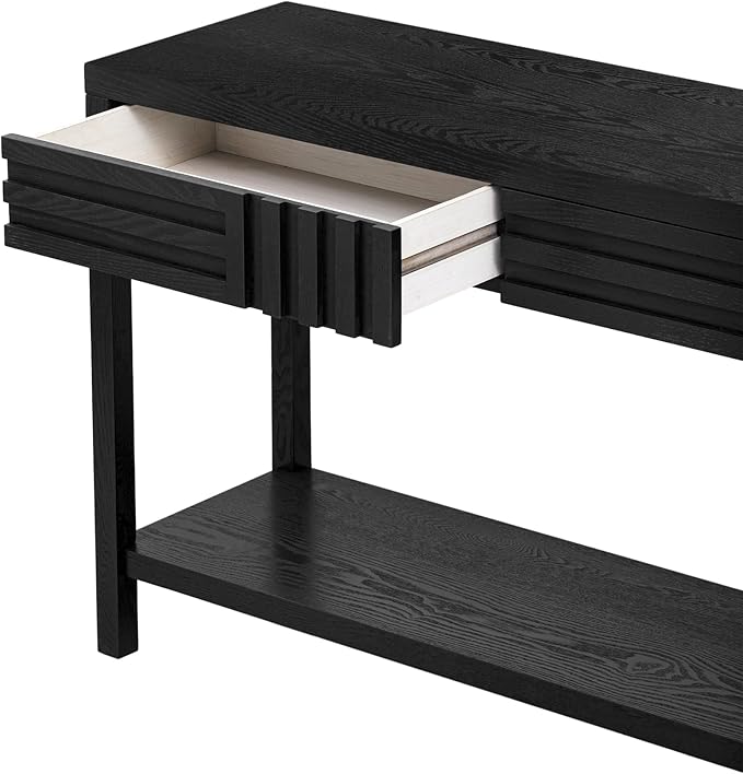 Modern Console Table with 2 Top Drawers and Bottom Shelf, Wooden 51'' Long Entryway Table Accent Sofa Table for Hallway Living Room Corridor Foyer (Black-AVR)