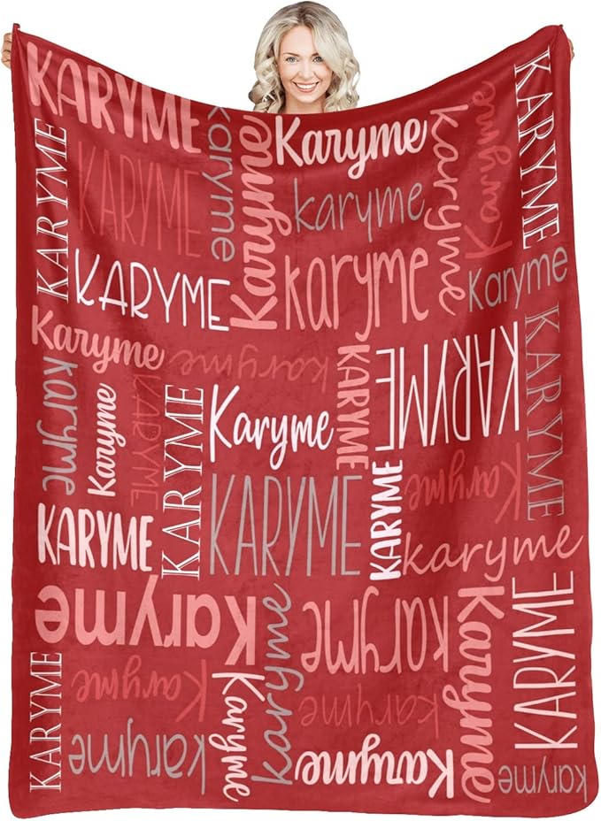 Personalized Blankets with Names Baby Gifts for Girls Boys Custom Soft Fleece and Sherpa Name Blanket for Kids and Adults Birthday for Daughter Son Granddaughter Grandson (Red)
