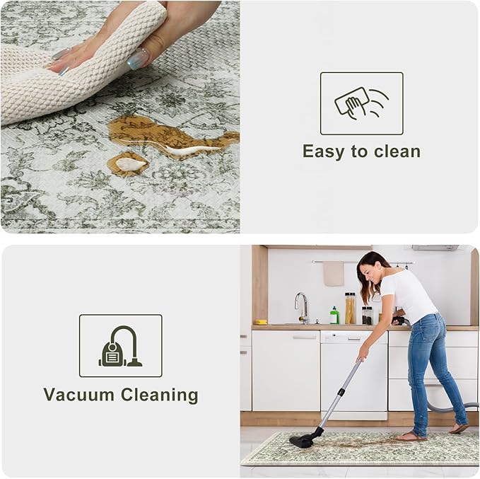 KIMODE Kitchen Mats Cushioned Anti Fatigue 2 PCS, Boho Kitchen Mats Stain Resistant, Standing Kitchen Runner Rug, Non Slip Waterproof Kitchen Sink Floor Mat, 17.3"x59"+17.3"x29", Green