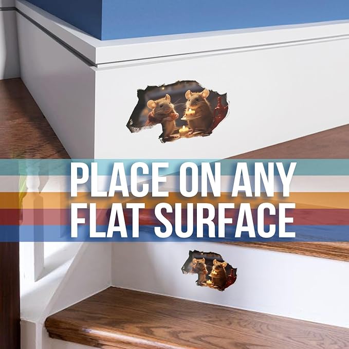 Mouse Hole in Wall Two Mice Around Candle Sticker - Funny Hole in Wall 3D Prank Peel and Stick Sticker Decal - Premium Quality Vinyl Stickers 2-Pack | 5-Inch on Widest Side | Made in USA FHJ1390