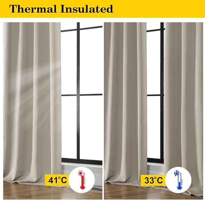 Stone Blackout Curtains for Bedroom Living Room 63 Inch Length 2 Panels Set, Soft Solid Room Darkening Thermal Insulated Window Treatments, Rod Pocket Dining Room Curtains, 40" Wx63 L
