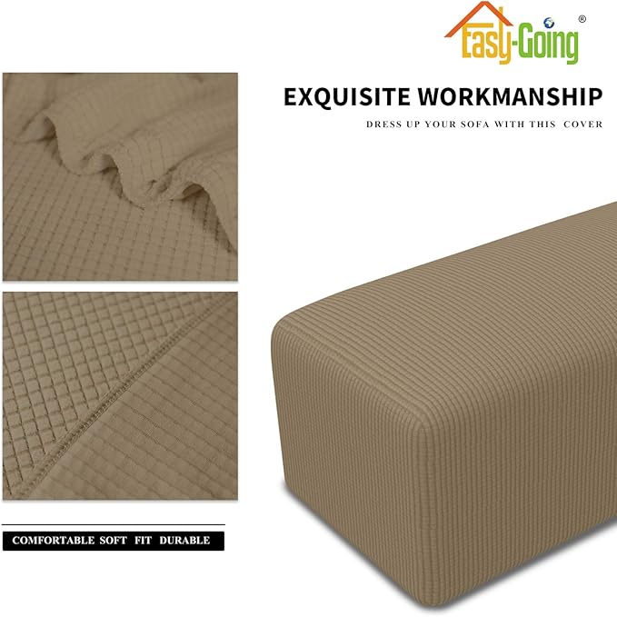 Easy-Going Stretch Ottoman Cover Folding Storage Stool Furniture Protector Soft Rectangle slipcover with Elastic Bottom(Ottoman X-Large,Natural)