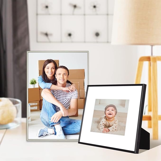 9x12 Picture Frame Set of 4, Matted Black Simple Modern Brushed Thin Aluminum Metal Photo Frame Fits 6x8 with Mat or 9 x 12 without Mat Vertical and Horizontal for Tabletop and Wall Mounting