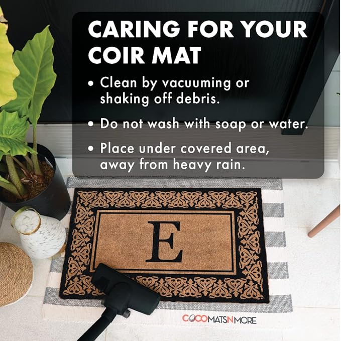 COCO MATS 'N MORE Black Blooming Hearts Bordered Monogrammed Coco Doormat 18" x 30" with Vinyl Backing | Personalized Monogram Outdoor Mat | Wedding Gifts | Minimal Shedding
