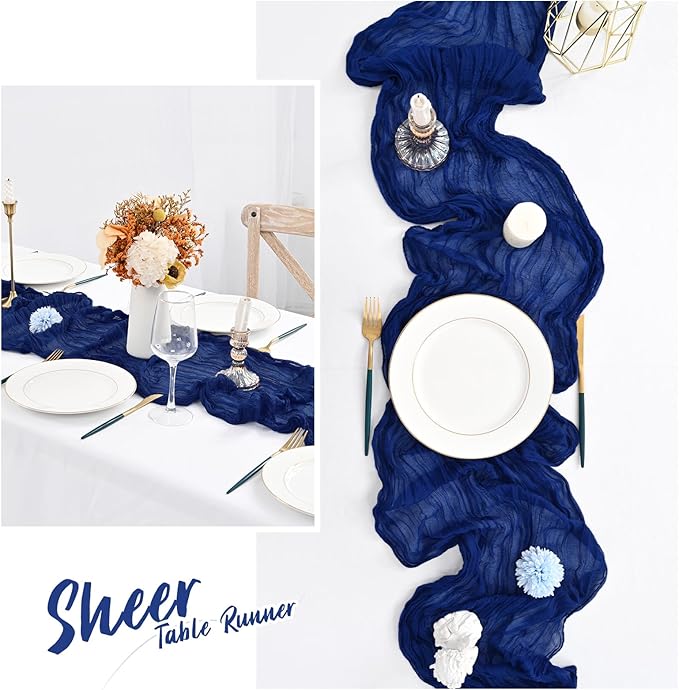 12 Pack Royal Blue Cheesecloth Table Runner,10FT Gauze Boho Cheesecloth Table Runners 20x120inch Rustic Cheese Cloth Table Runner for Wedding Party Bridal Shower