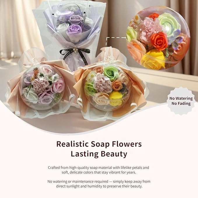 Soap Flowers Bouquet, Artificial Flowers in Gift Box with Gift Bag & Greeting Card, Flowers for Delivery, Pink Flowers Birthday Gift for Women Mom Wife Grandma Her