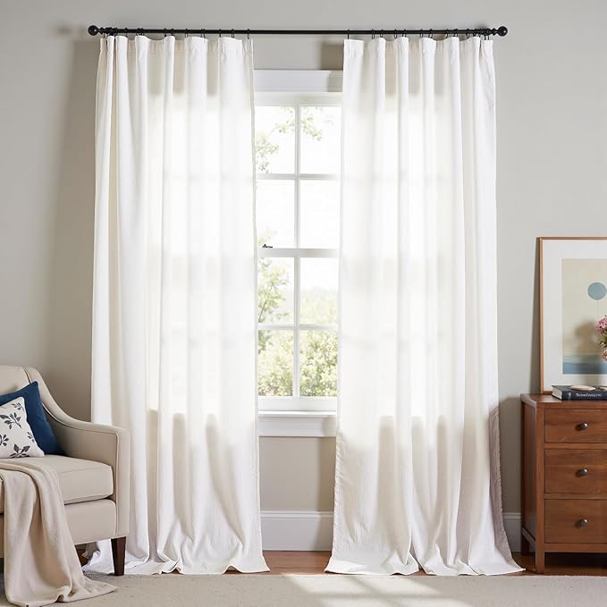 jinchan Linen Blend Curtains 96 inch Length 2 Panels for Bedroom Living Room, Floor to Ceiling 60 inch Wide Farmhouse Drapes with Rod Pocket Back Tab(60W x 96L, Off White)