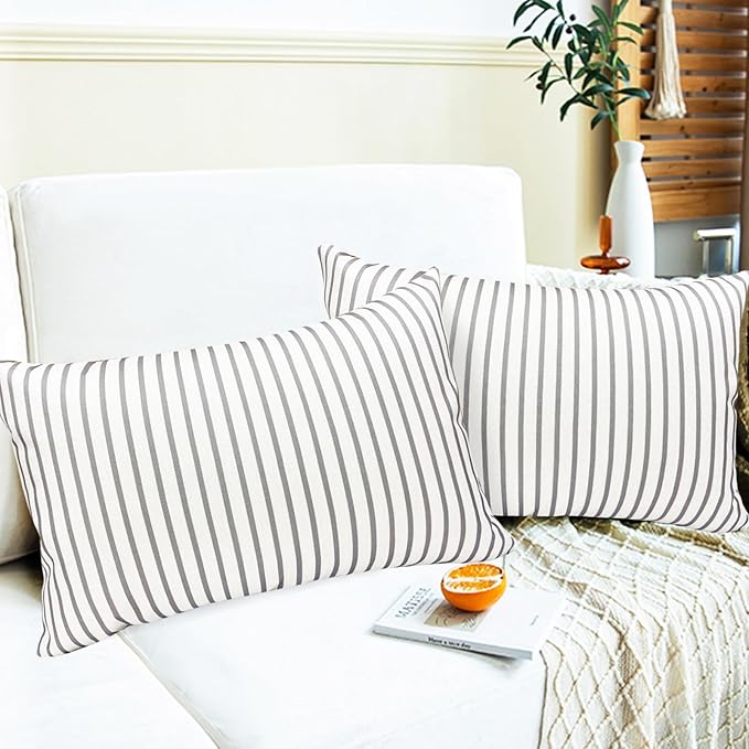 Decorative Throw Pillow Covers Set of 2 Light Gray Striped Pillow Covers 12x20 Inch Throw Pillow Cover Linen Pillowcase Modern Farmhouse Outdoor Pillow Covers for Couch Sofa Living Room