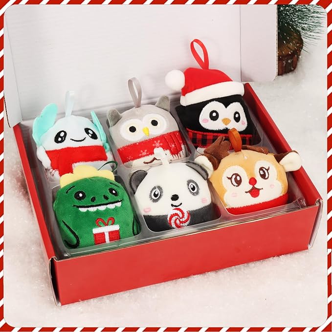 3.15’’ Mini Plush Christmas Tree Ornament, 6 Pack Cute Plushies Collectible Soft & Squishy Small Stuffed Animal Toy - Stocking Stuffers, Gift for Kids