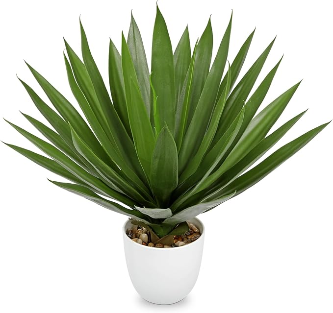 Fake Agave Plants 16 inch Tall Artificial Yucca Plants in White Pot Faux Agave Plant Realistic Fake Plant for Home Decor Office Table Living Room Desk Bathroom Dining Centerpieces Balcony Decor