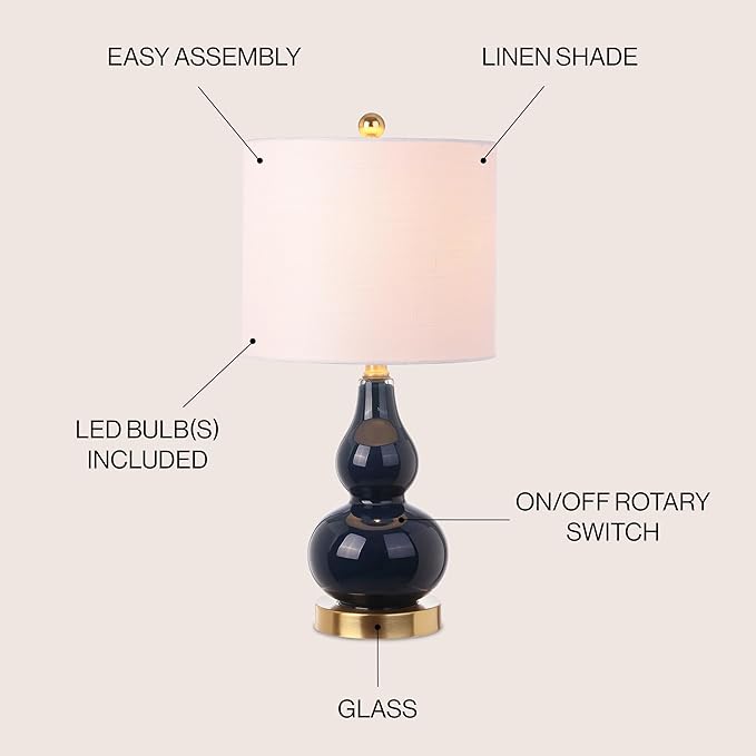 JONATHAN Y JYL1028F Anya 20.5" Mini Glass LED Table Lamp, Transitional, Glam, Midcentury, Modern, Elegant, Office, Living Room, Family Room, Dining Room, Bedroom, Hallway, Foyer, Navy