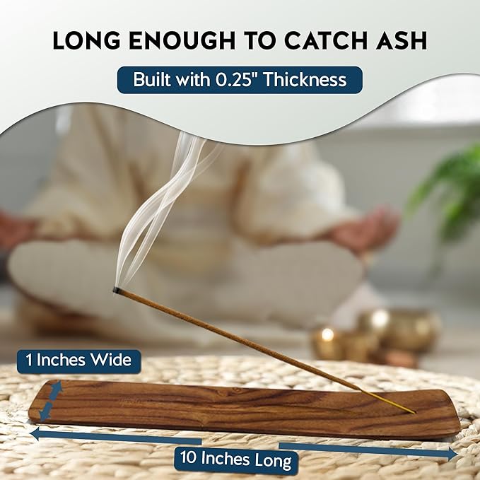 Incense Holder - Wooden Ash Catcher for Single Incense Sticks - Meditation Accessories, Spiritual Decor, Home Fragrance, Room Decor (10 Inches Long)