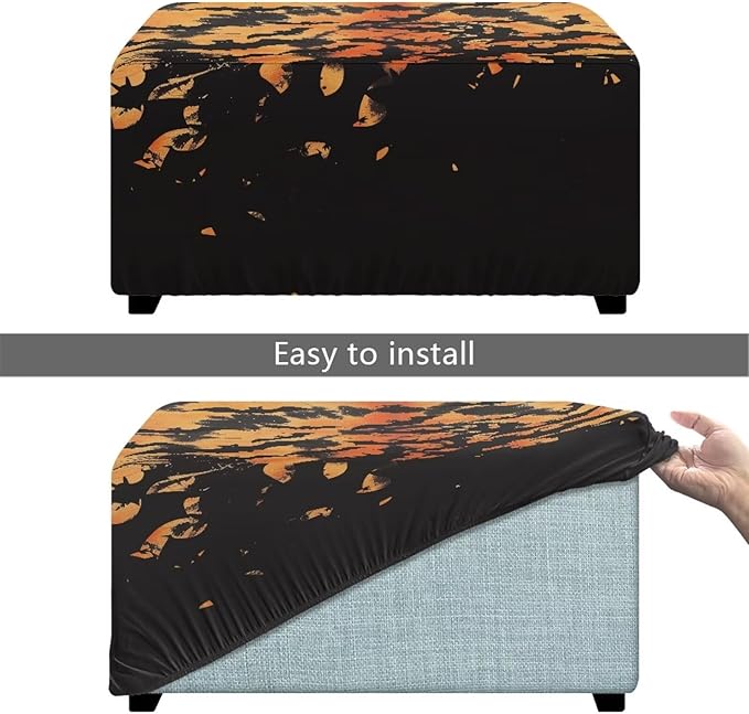 Rectangle Ottoman Cover Halloween Bat Ultra Stretch Small Ottoman Slipcover with Elastic Band Washable Foot Stool Covers Furniture Protector for Living Room Office Decor Size L
