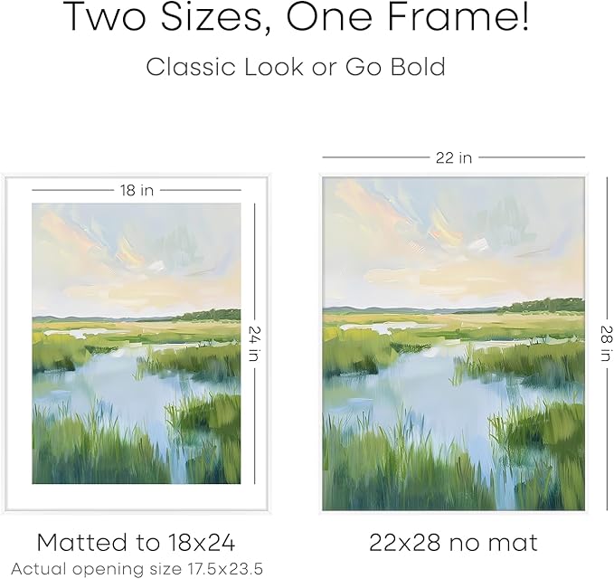 Homeforia 22x28 Poster Frame White, High End Metal 22 x 28 Large Picture Frames with Mat 18 x 24 for Photo, 22x28 Thin Frame Matted to 18x24 inch Print, 28x22 Frame, Tempered Glass, Wall Kit, Set of 1