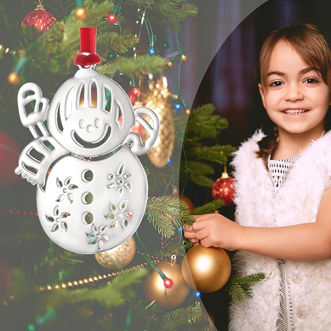 Silver Snowman Christmas Tree Ornament Set - Metal Snowman Hanging Ornament for Xmas Tree - Holiday Keepsake