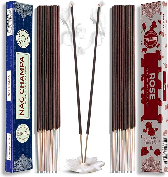 Trumiri Incense Sticks - Combo Pack of 35 Insence-Sticks - 15 Nag Champa + 20 Rose - Insenses - Insents - Incents - Inscense - Incence - Incienso - All Natural Incense Sticks