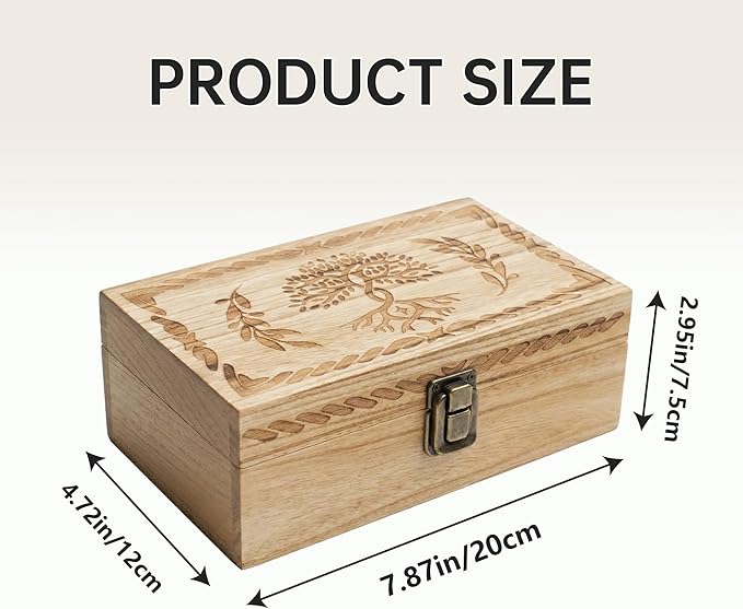 Tree of Life Keepsake Box, Wooden Decorative Trinket Box Celestial Decor for Women, Witchy Gifts Home Decor Jewelry Storage Boxes with Hinged Lid