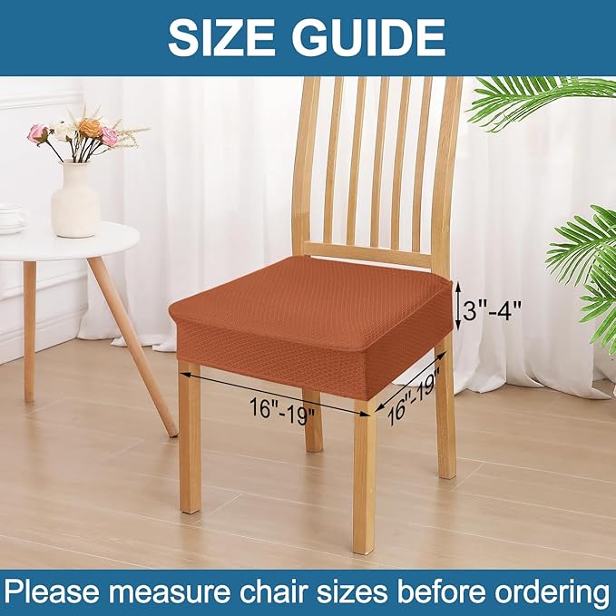 Smiry Waterproof Seat Covers for Dining Room Chairs Set of 4, Stretch Jacquard Removable Washable Chair Seat Slipcovers Protector, No Rear Covers, Rust
