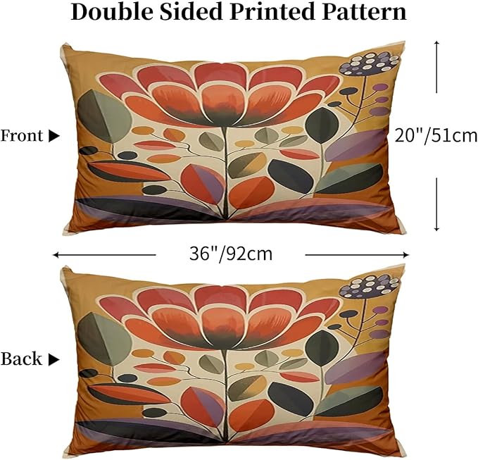 Boho Floral Pillow Protectors with Zipper Standard Size Matisse Botanical Print Pillow Covers Set of 2 Abstract Pillowcases Midcentury Modern Colorful Flower Bed Pillow Covers 36"X20" Orange