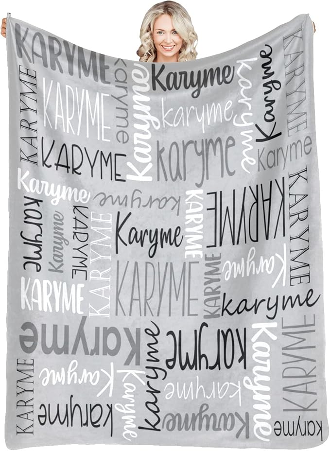 Personalized Blankets with Names Baby Gifts for Girls Boys Custom Soft Fleece and Sherpa Name Blanket for Kids and Adults Birthday for Daughter Son Granddaughter Grandson (Light Grey)