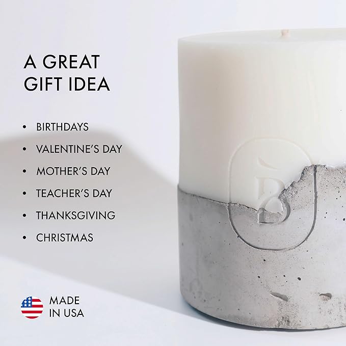 – Large Concrete Pillar Candle – Handcrafted White Decorative Candle, 36 oz, Modern Minimalist Home Décor Centerpiece, Unscented Handmade Candle for Living Room or Table Décor