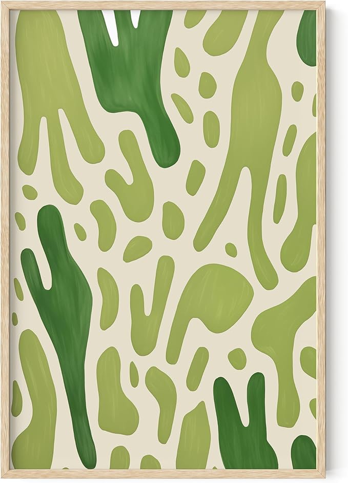 HAUS AND HUES Modern Abstract Wall Art - Blue and Green Living Room Art, Modern Artwork for Walls, Minimalist Picture for Living Room(Green Pattern, Beige Frame, 24x36)