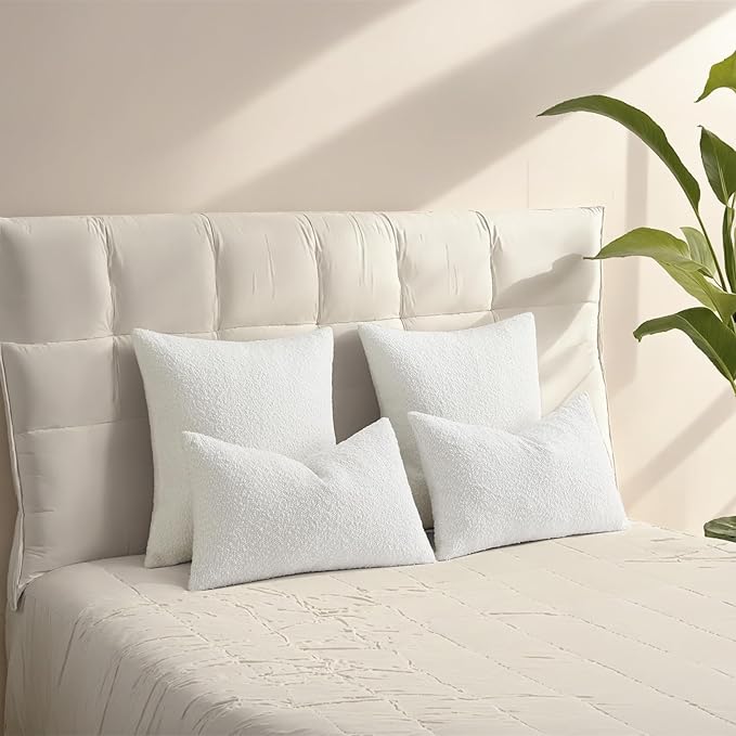 HAUSSY Christmas White Set of 2 26x26 Decorative Throw Pillow Covers, Soft Cozy Euro Pillow Shams Textured Boucle, Home Decor for Couch Bed Living Room