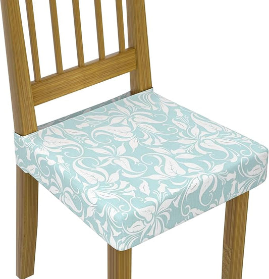 Stretch Dining Chair Seat Covers Set of 6,Dining Chair Slipcovers, Floral Printed Chair Covers,Soft Fabric Washable Upholstered Chair Seat Protector, No Rear Covers for Home Kitchen Dining Room