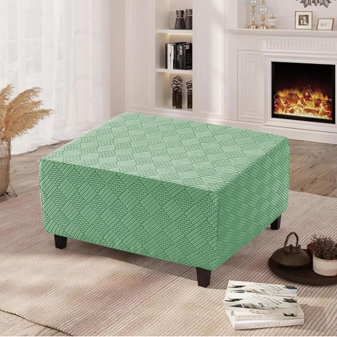 Square Ottoman Cover Large Stretch Storage Ottoman Bench Covers Slipcovers Cube Jacquard Covers for Square Ottomans Coffee Table Footrest Stool Cover with Elastic Bottom S Green