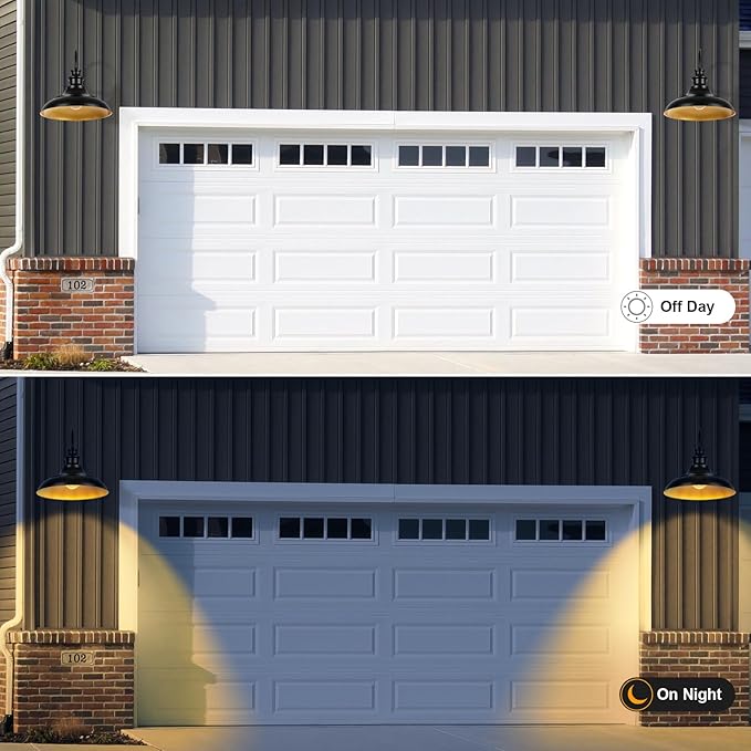 Outdoor Barn Light Fixtures, 16 Inch Large Dome Farmhouse Exterior Wall Mount Lights, Rustic Wall Sconces Indoor Wall Lighting, Industrial Black Gold Lanterns for Porch, Garage, 2 Pack