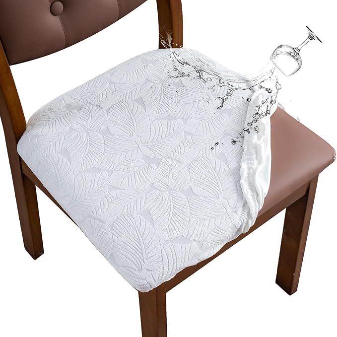 Waterproof Chair Seat Cover for Dining Room-Stretchy Washable Chair Seat Covers Set of 6-Kitchen Chair Seat Slipcovers Protector for Home Restaurant Banquet (Black,Large)