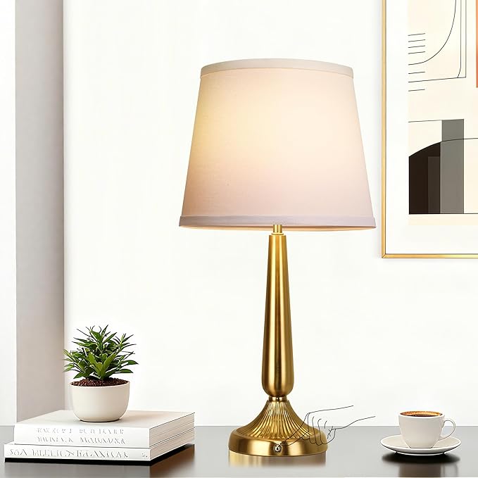 PARTPHONER Cordless Table Lamp, 5000mAh Battery Rechargeable Touch Lamp, 3-Level Brightness Bedside Lamps, Modern Portable Design, Battery Operated Desk Lamp for Patio Camping, Dining, Home, Gold