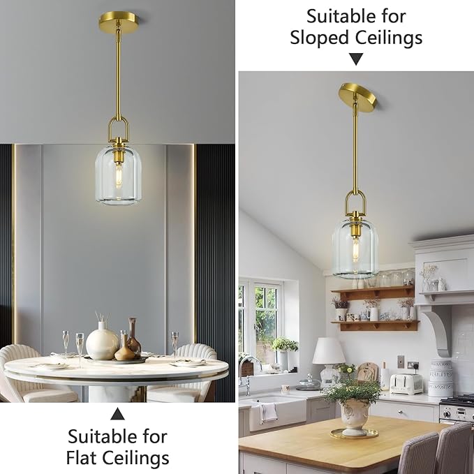 Modern Gold Pendant Lights Kitchen Island Ceiling Chandelier Indoor Thick Crystal Hanging Light Fixtures for Kitchen Living Room Dining Room Bedroom（2Pack）
