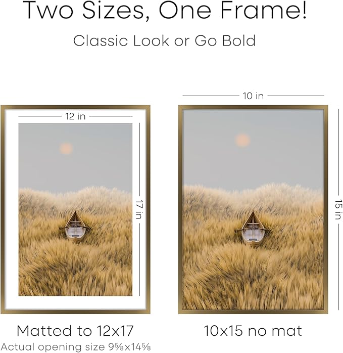 Homeforia 12x17 Picture Frame Bronze, High End Metal 12x17 Brass Poster Frames with Mat 10x15 Photo, 12 x 17 Frame Matted to 10 by 15 inch Print, 17by12 Thin Frames, Tempered Glass, Wall Kit, Set of 3