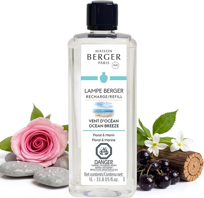 Maison Berger Ocean Breeze Fragrance Refill – 1 Liter Catalytic Oil, Marine Fresh Scent, 160h Flameless Diffusion, Air Purifier for Lampe Berger Diffuser (33.8 Fluid Ounces)