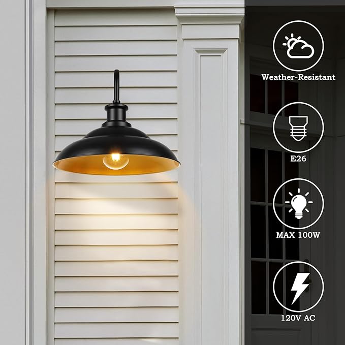 Outdoor Barn Light Fixture Dusk to Dawn, 16in Dome Large Farmhouse Exterior Wall Mount Light Wall Sconce Ideal for Farmhouse, Garage, Patio, Doorway