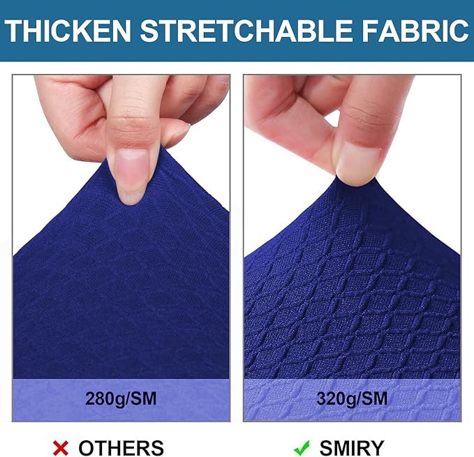Smiry Waterproof Seat Covers for Dining Room Chairs Set of 6, Stretch Jacquard Removable Washable Chair Seat Slipcovers Protector, No Rear Covers, Royal Blue