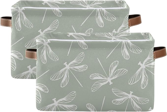 susiyo Large Foldable Storage Bin Dragonflies Fabric Storage Baskets Collapsible Decorative Baskets Organizing Basket Bin with PU Handles for Shelves Home Closet Bedroom Living Room-2Pack