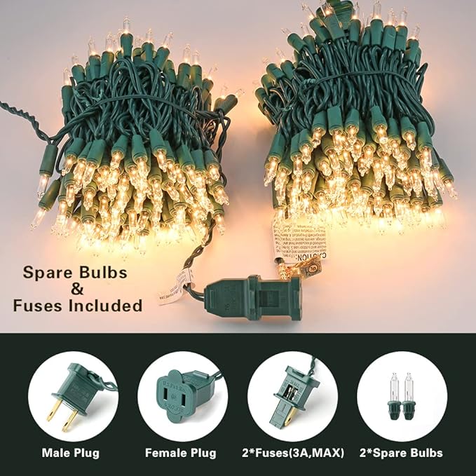 Brizled Warm White Clear Christmas Lights Connectable, 21FT 100 Count Mini Incandescent String Lights Plug in, Waterproof Xmas Tree Lights Green Wire for Indoor Outdoor Home Party Garden Yard Decor