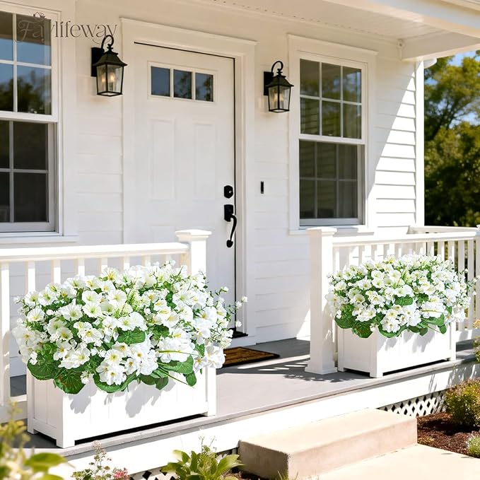 16 Bundles Artificial Flowers for Outdoors, UV Resistant Silk Faux Flowers for Outside Planters,Garden,Porch,Patio,Yard,Home Decor(White)