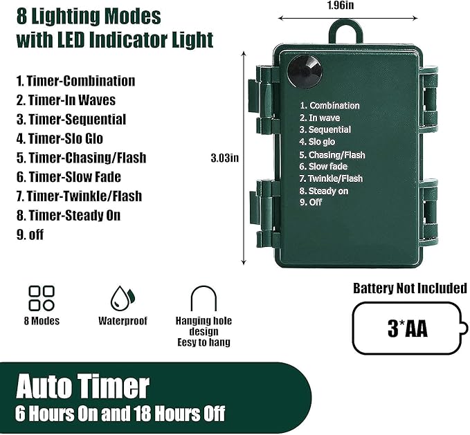 MASHANG Christmas Lights - Battery Operated String Lights 50 LED Xms Mini Lights 8 Modes Green Wire Mini Light Set with Timer for Xmas Tree Wreath Party Indoor Outdoor Decor, Waterproof, Warm White
